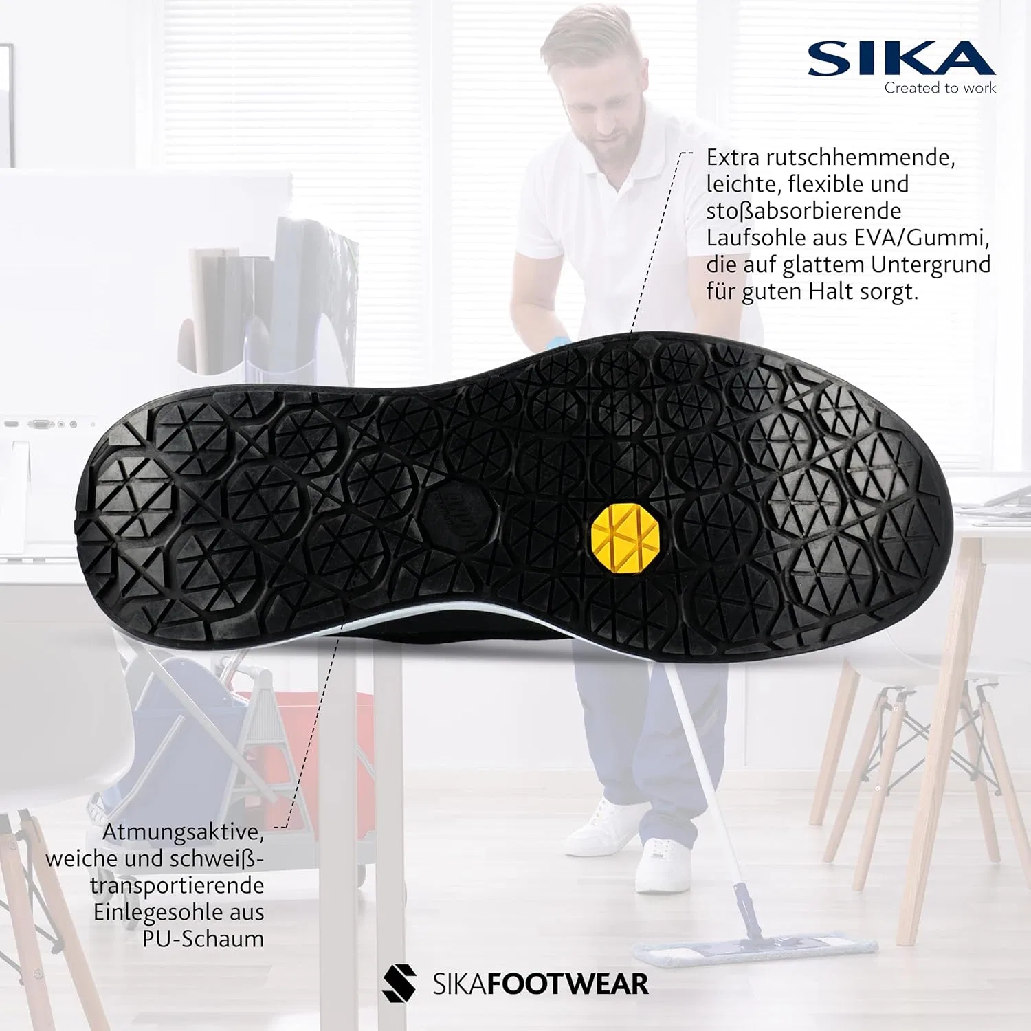 Рабочие кроссовки SIKA Trainers ESD для мужчин и женщин, модель O1 SRC, моющиеся, с высокой противоскользящей подошвой и амортизацией, мягкие, для медицинского персонала, больниц, официантов и отелей, Black White — фото 4