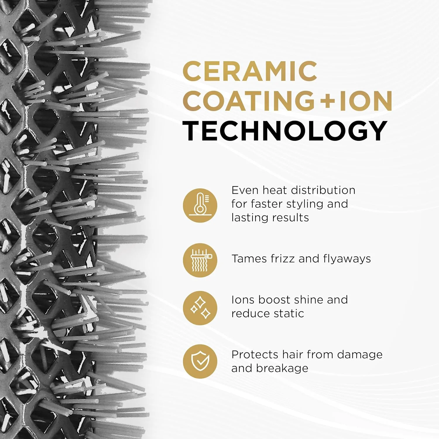 Профессиональная щетка для укладки волос COCCO True Ceramic + Ion с антистатическим корпусом и инфракрасным излучением, диаметр 25 мм. — фото 3