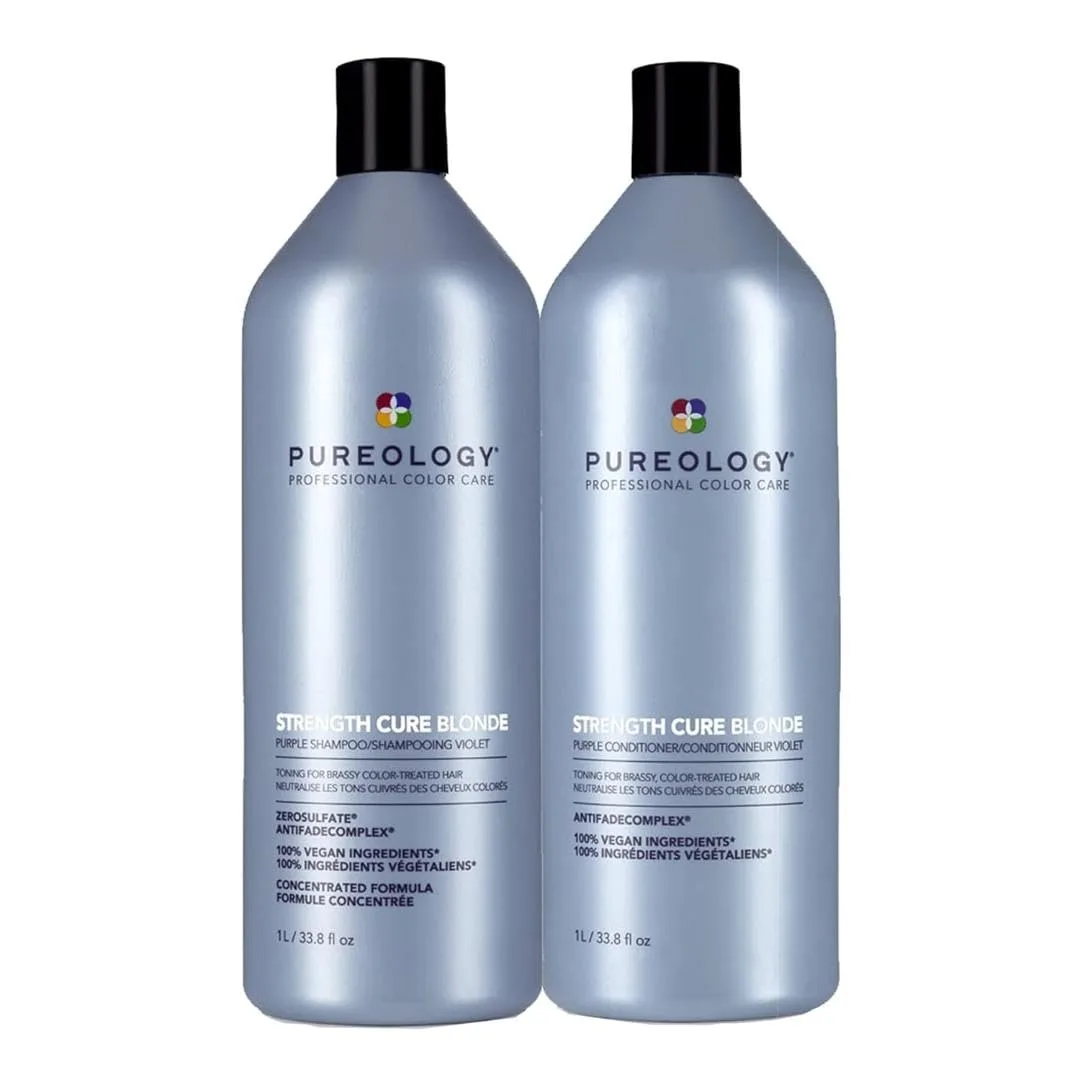 Набор шампуня и кондиционера Pureology Strength Cure Blonde Purple - для светлых и осветленных окрашенных волос. 1000 мл (2 шт.), Purple