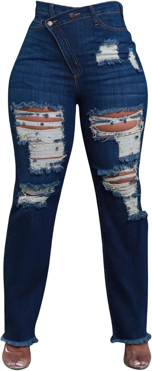 

Ptorlio женские рваные джинсы high waisted bootcut