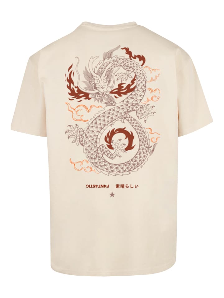 

Футболка большого размера с принтом Дракон и огонь в песочном цвете F4NT4STIC, Бежевый, Футболка большого размера с принтом Дракон и огонь в песочном цвете F4NT4STIC