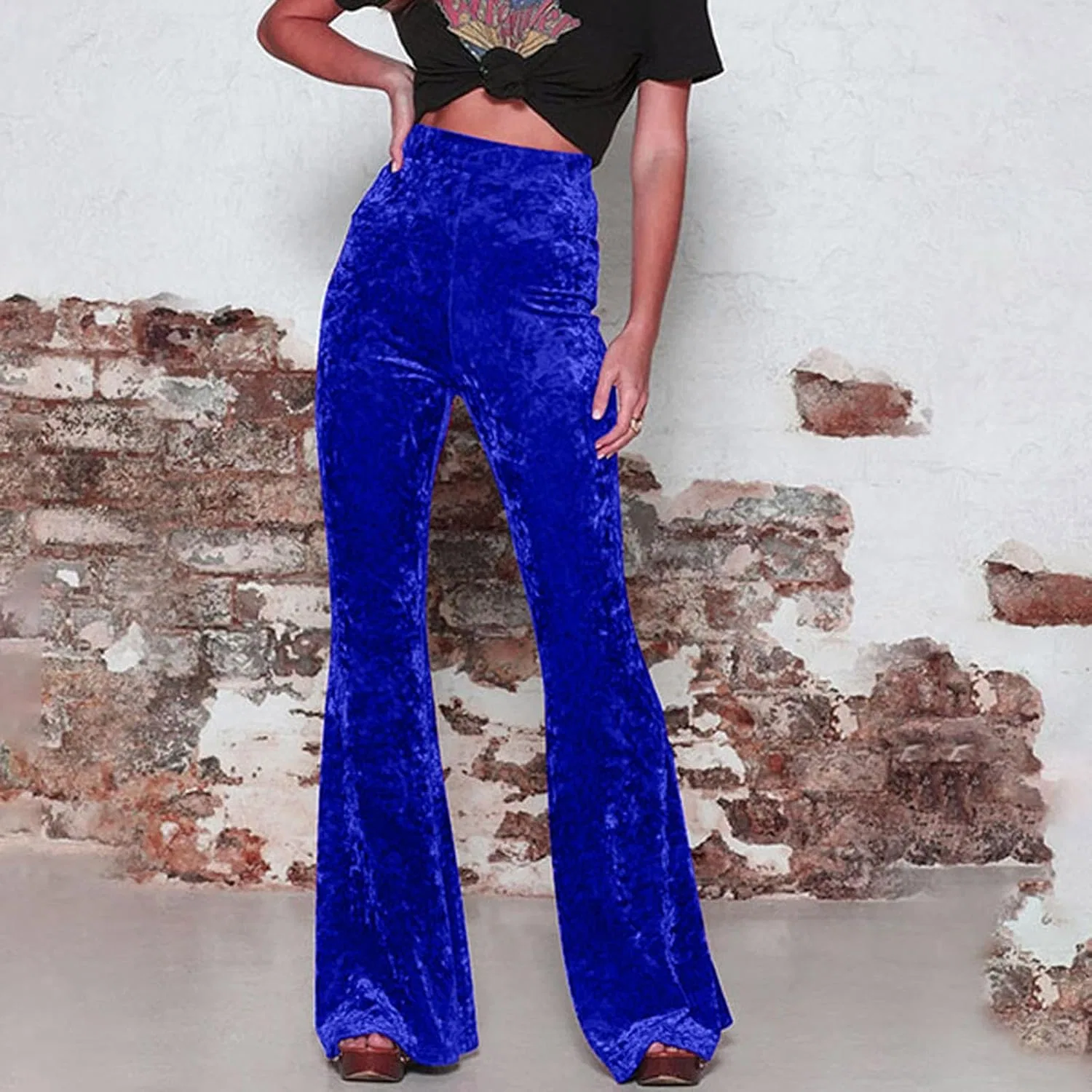 Женские брюки для йоги клеш, Velvet Soft, High Waisted, A01_blue — фото 2