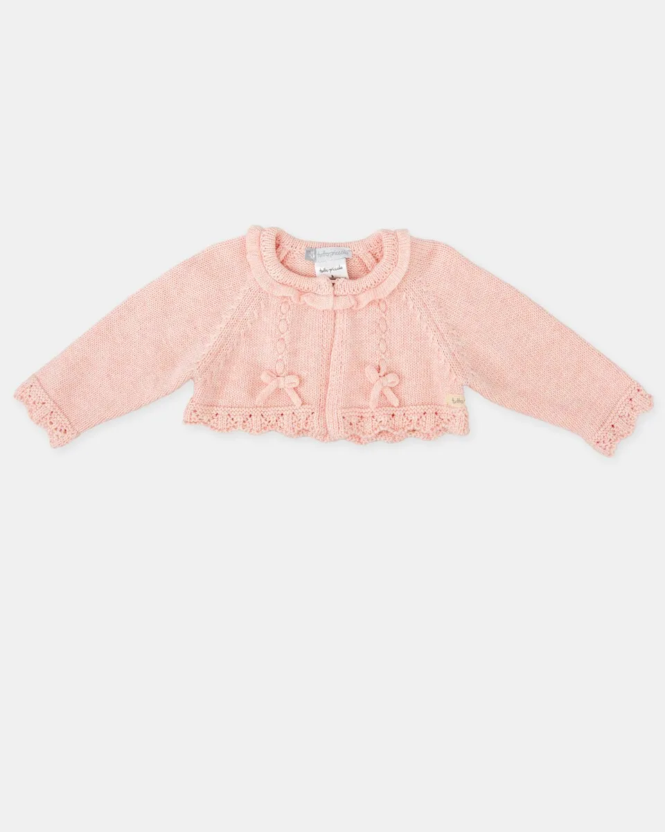 

Вязаная детская курточка с бантиками и ажурными деталями Tutto Piccolo, розовый