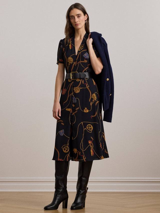 

Платье миди-рубашка с морским принтом raglis Ralph Lauren, темно-синий/разноцветный