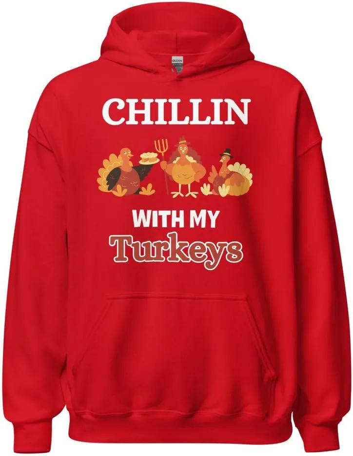 Толстовка Chillin With My Turkeys Thanksgiving для взрослых и детей, унисекс Generic, красный