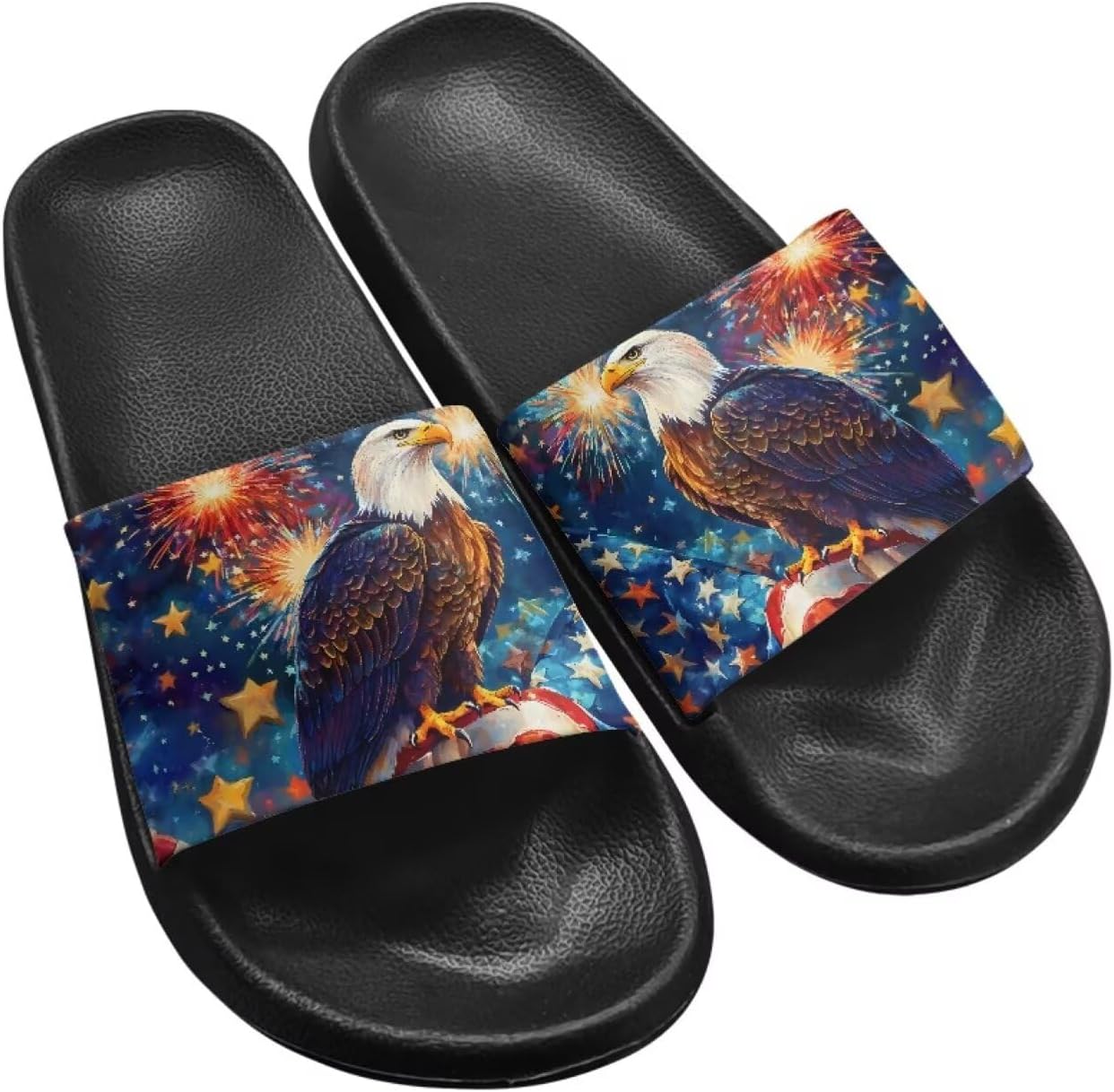 

Унисекс сланцы GETELINSENG шлепанцы для бассейна Легкие повседневные сандалии из ЭВА Плоские шлепки, Bold Eagle American Flag