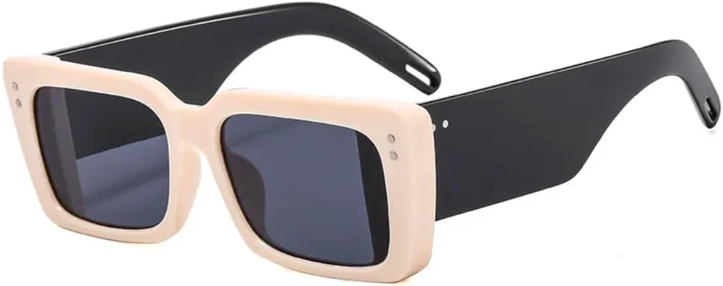 

Популярные модные квадратные двухцветные женские солнцезащитные очки в стиле ретро с заклепками и широкими дужками, мужские солнцезащитные очки UV400 UATXTAU, Beige
