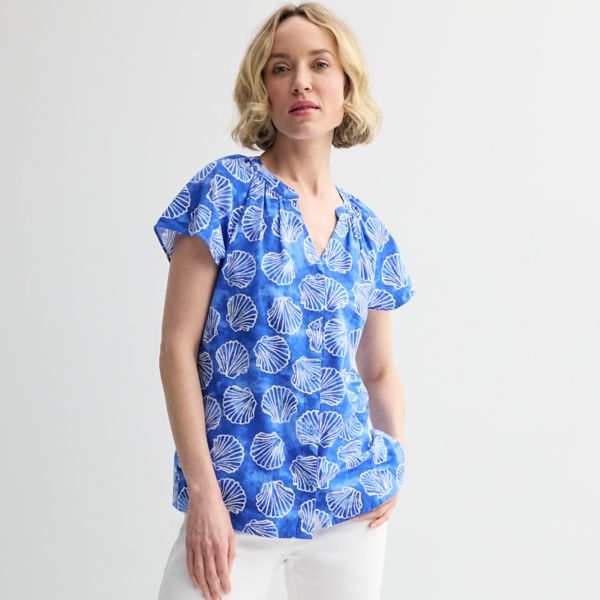

Женская блузка с рукавами реглан и пуговицами спереди Croft & Barrow, цвет blue chic shell