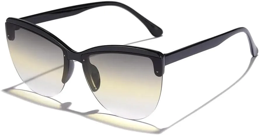 

Винтажные солнцезащитные очки в полуободковой оправе «кошачий глаз» для женщин и мужчин, панк-очки, роскошные очки в стиле хип-хоп LVTFCO, Black Yellow Gray