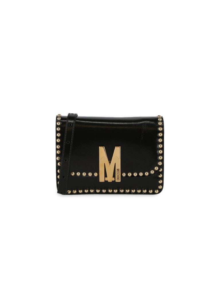 

Кожаная сумка через плечо с заклепками и логотипом Moschino, черный