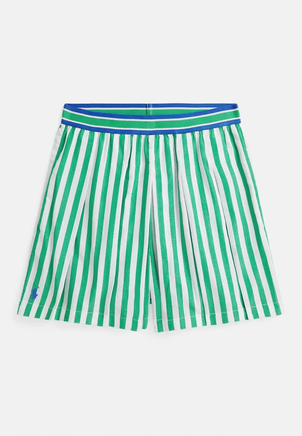 Полосатые плиссированные поплиновые шорты-кюлоты 714y Polo Ralph Lauren, Stem/White