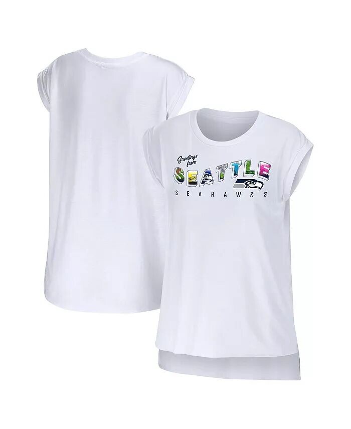 

Женская белая футболка Seattle Seahawks Greeting From Muscle Wear By Erin Andrews