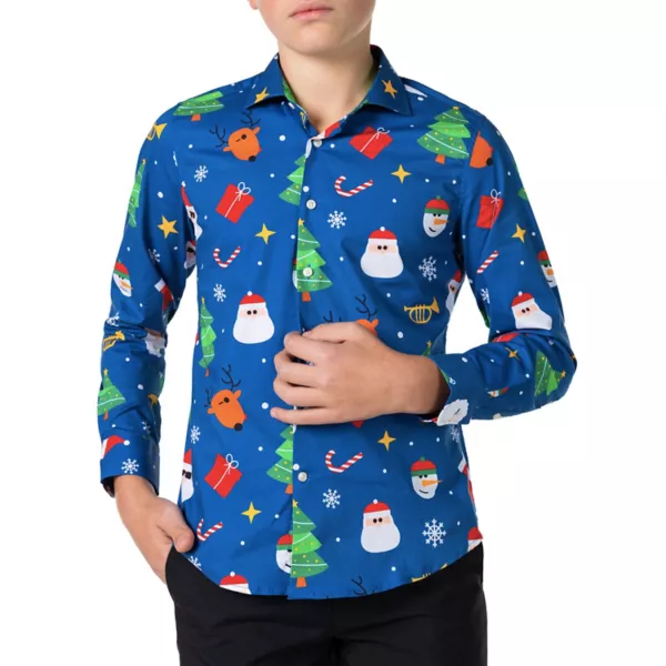 

Мальчиковая рождественская рубашка с длинным рукавом 10-16 лет Opposuits, синий