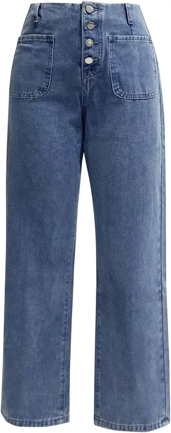 

Женские джинсы с потертостями High Waist Wide Leg XUNRYAN