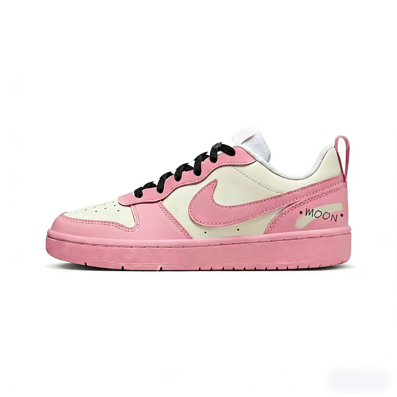

Nike Court Borough 2 Pink Moon Reverie Leather Slip Resistant Balance Low top Детские скейтбординговые кроссовки бежево-розовые