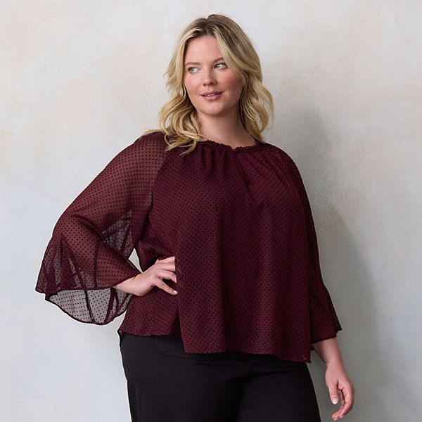 

Топ с рукавами-фонариками Plus size Lc Lauren Conrad, Maddie Plum