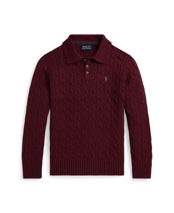 

Хлопковый свитер-поло с косичной вязкой для больших мальчиков Polo Ralph Lauren, красный
