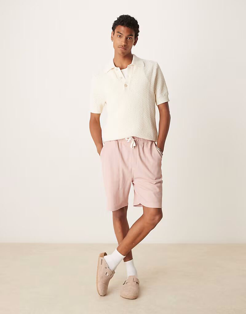 

Короткие шорты свободного кроя с вафельной текстурой розового цвета Asos Design