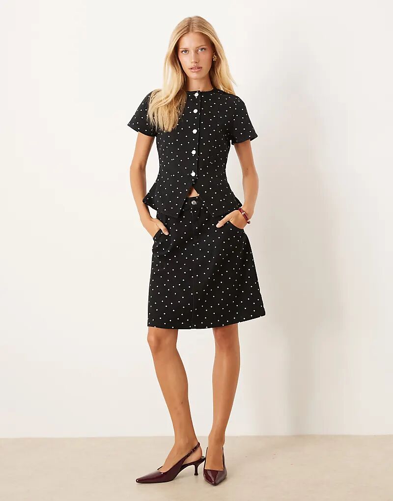 

Джинсовая юбка ASOS DESIGN неудобной длины с мелким горошком