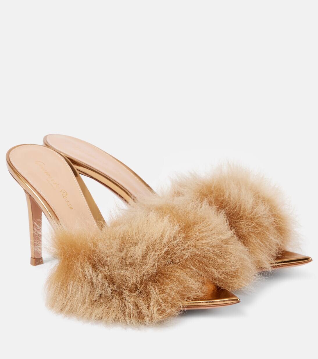 Заостренные кожаные мюли с отделкой из овчины Gianvito Rossi, цвет desert+mekong