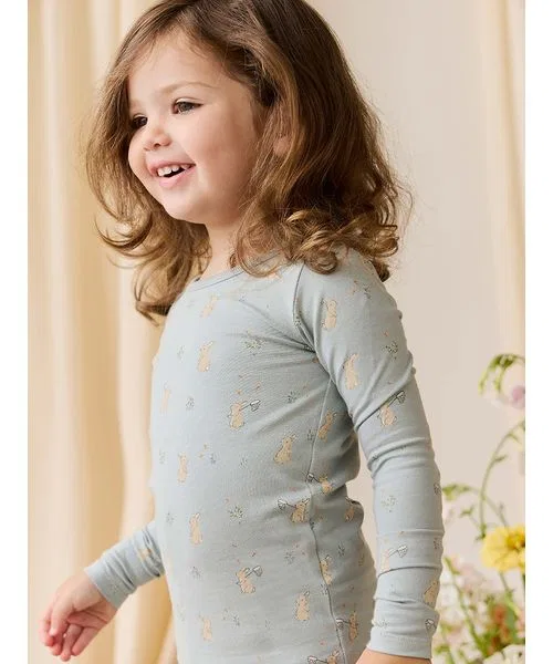 Детский длинный рукав пижамный комплект Lapin Jardin Blue из органического хлопка, синий — фото 3