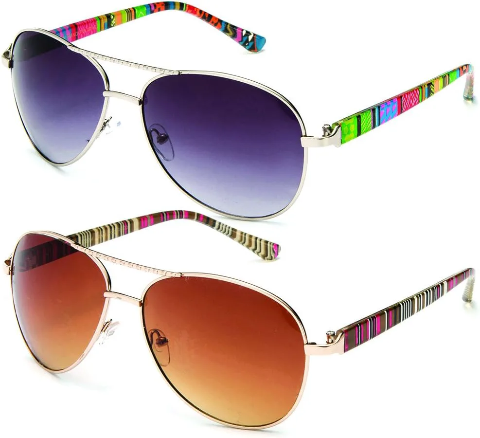 

Newbee Fashion - Солнцезащитные очки-авиаторы с крупным металлическим покрытием и этническим узором, весенняя коллекция Newbee Fashion Sunglasses, 2 Pack Green & Red