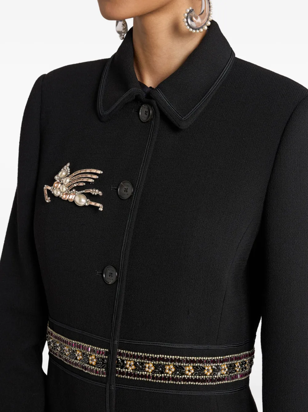 Пальто из шерсти с украшениями из драгоценных камней Etro, черный — фото 4