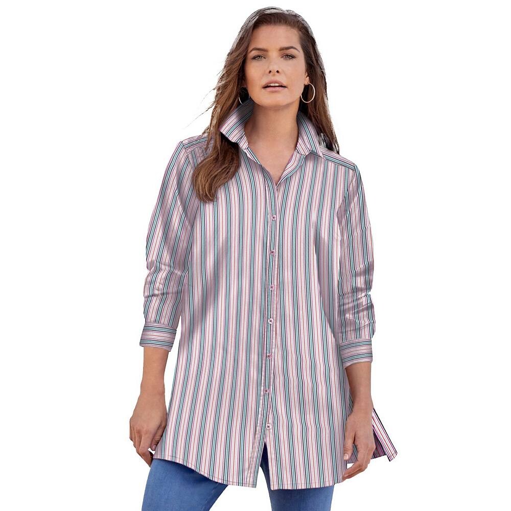 

Женская туника больших размеров Roaman's Kate, большая рубашка, цвет Pink Multi Stripe
