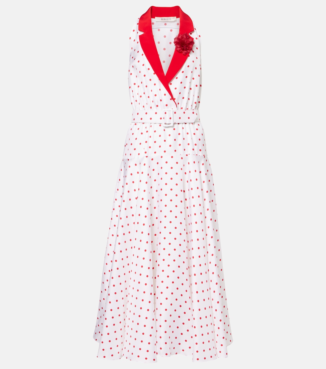 

Платье миди из шелкового твила с поясом в горошек Rodarte, White And Red Polka Dot