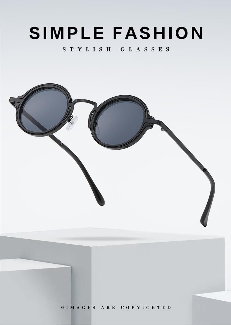 

Маленькие круглые солнцезащитные очки в металлической оправе для женщин и мужчин - модные солнцезащитные очки европейского и американского стиля с защитой от УФ-излучения UV400, универсальные DHJKLUJO, 3