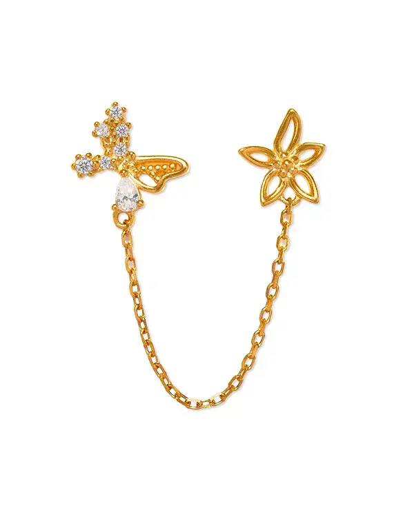 

Двойные позолоченные серьги с эффектом хрустальной бабочки и плоской задней частью Girls Crew, gold