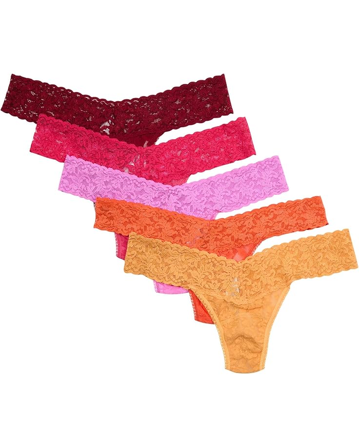 

Стринги Hanky Panky Signature Lace Low Rise Thong 5-pack, цвет French Bodreaux/Coral/Enchanted Rose/Orange Sparkle/Clementine