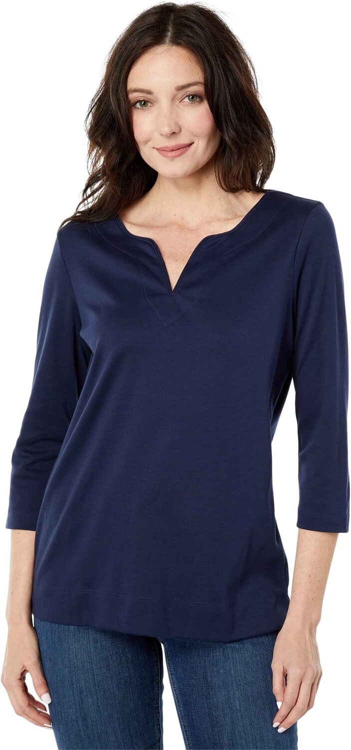 

Туника Pima Tops с разрезом, рукав 3/4 L.L.Bean, цвет Raven Blue