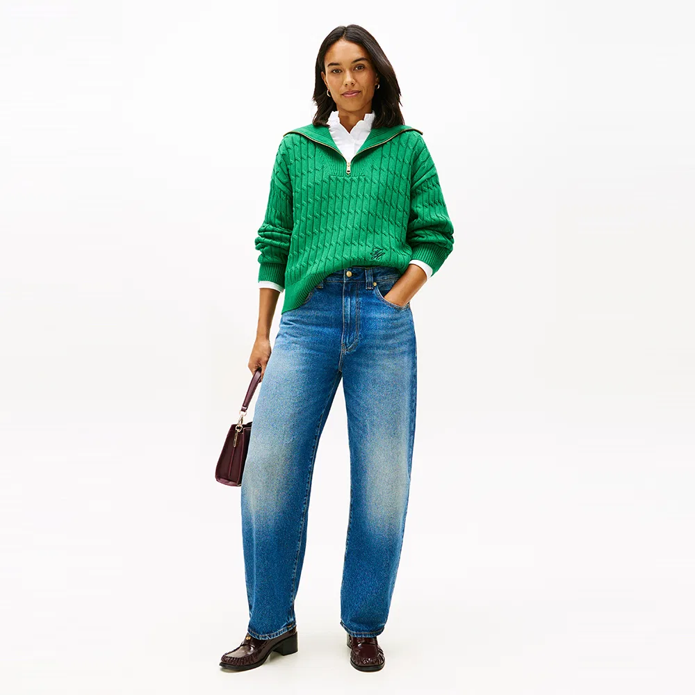 Женский хлопковый свитер на молнии зелёный от Tommy Hilfiger Women — фото 3