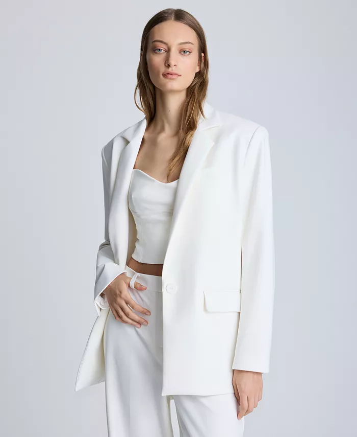 

Женская удлиненная однобортная куртка Boyfriend с эластичной тканью Kenneth Cole, белый