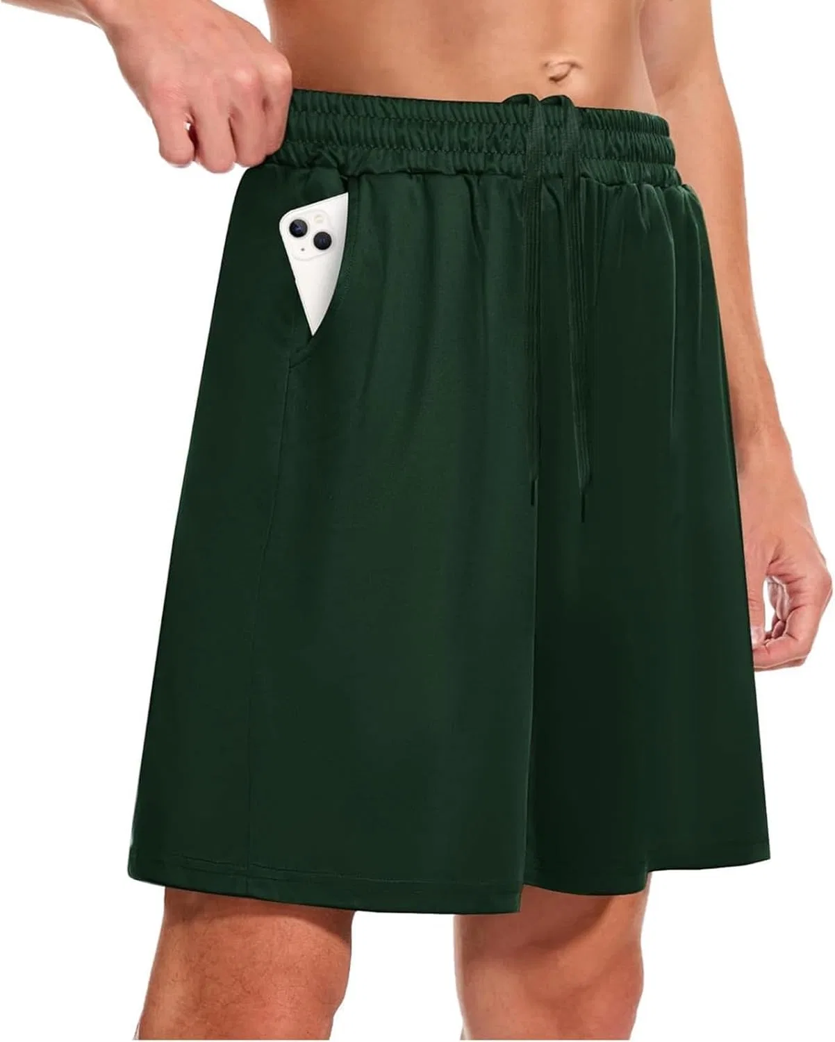 Мужские шорты для бега и баскетбола Athletic Running, Quick Dry, Lightweight, Drawstring Elastic Waist, Blackish Green