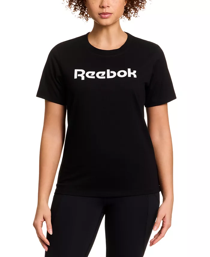 

Женская хлопковая футболка с логотипом и принтом Crewneck Reebok, черный