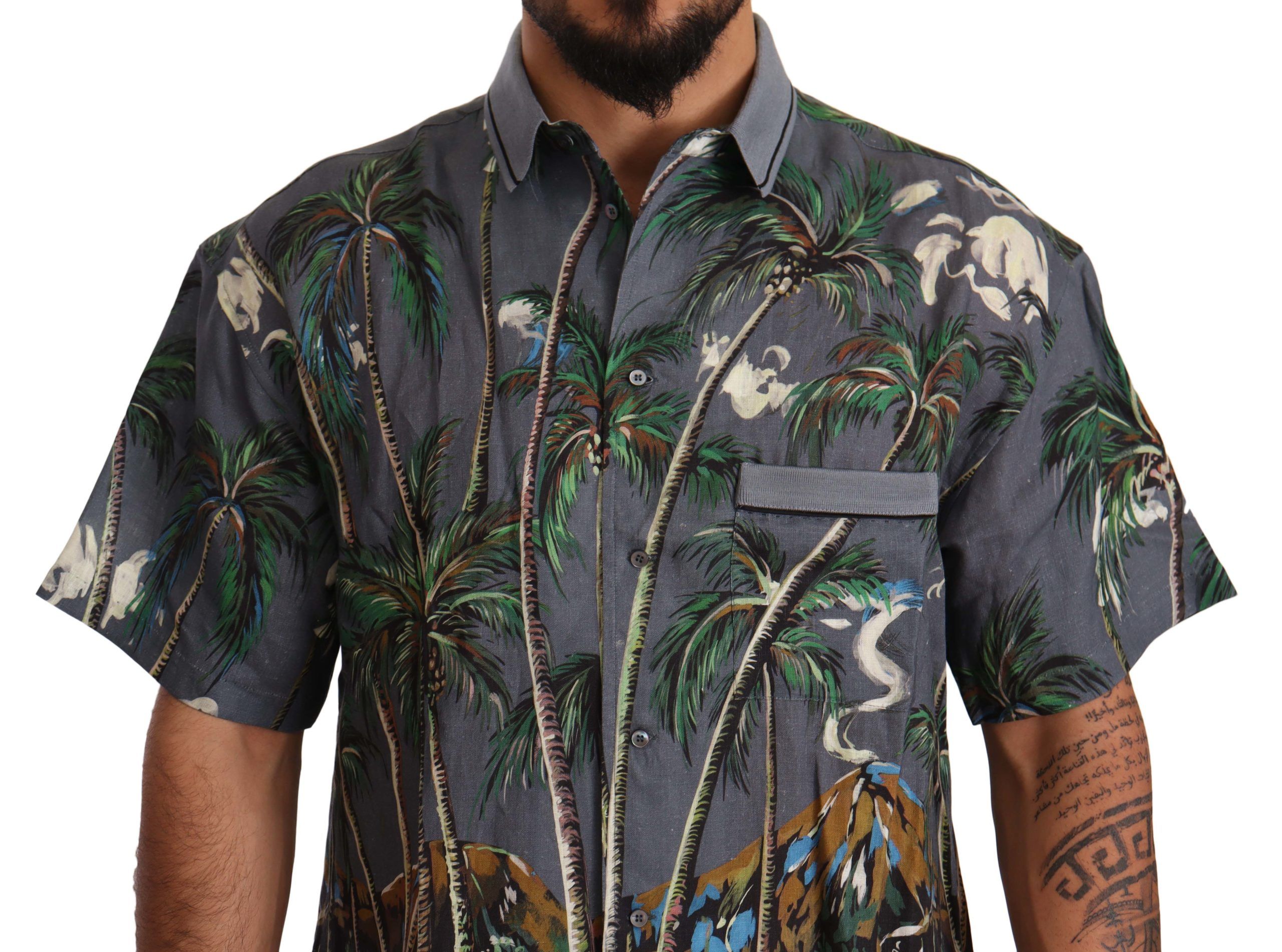 Мужская рубашка из льна и шелка Tropical Elegance Dolce & Gabbana, серый — фото 4
