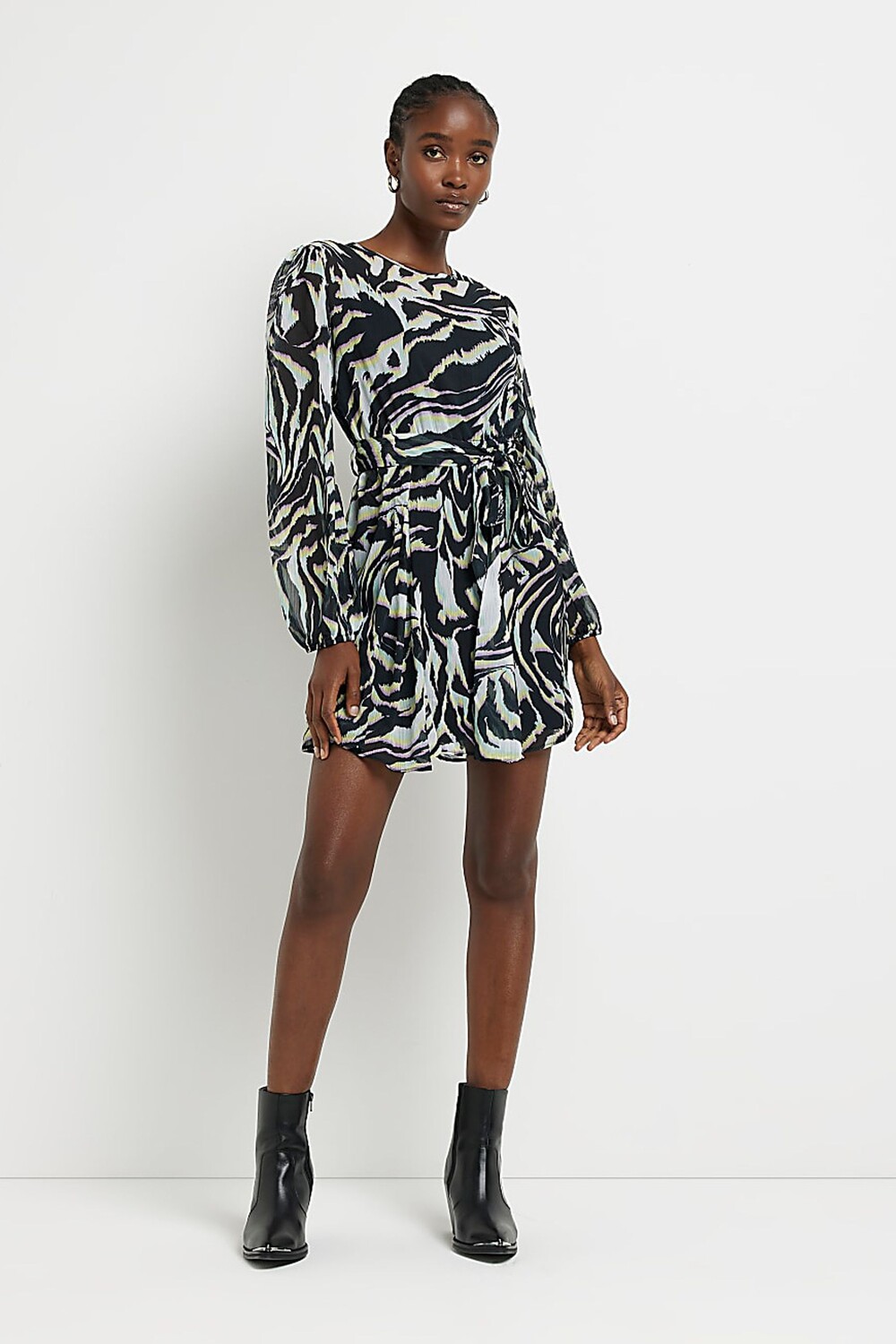 

Мини-Платье с зебровой талией River Island, черный