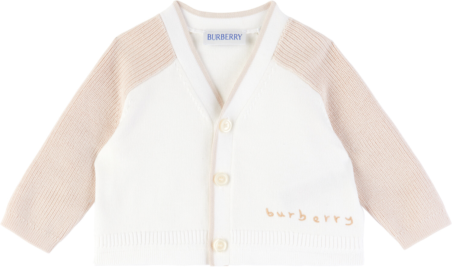 

Детский бело-бежевый вышитый кардиган Burberry