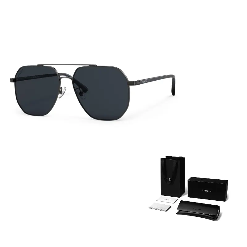 

PARZIN Солнцезащитные очки нестандартной формы для мужчин, Matte Black Frame with Black Gray Lens