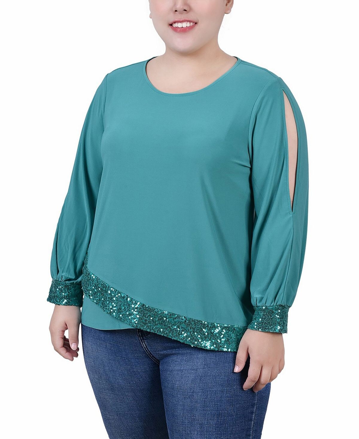 

Трикотажный топ больших размеров с длинными рукавами NY Collection