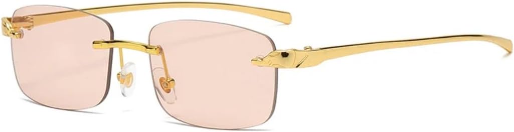 

Солнцезащитные очки с защитой от УФ-излучения UV400 | Без оправы, в стиле панк, с металлическими разноцветными линзами | Для женщин и мужчин, для занятий спортом на открытом воздухе и вождения DSVIGF, Gold-pink