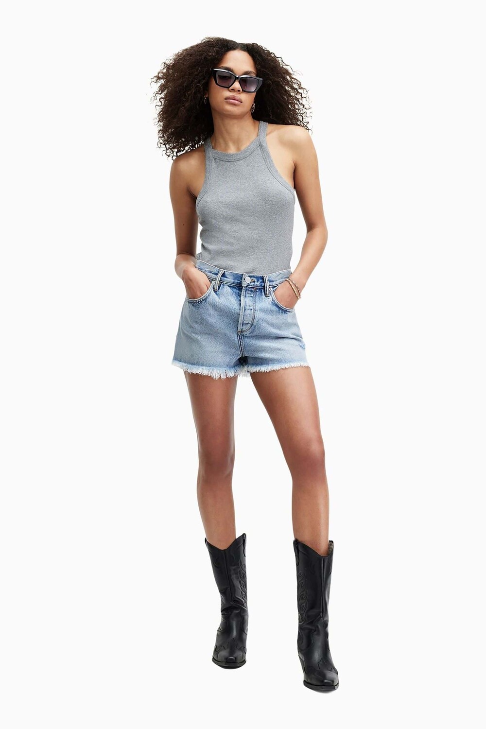 

Джинсовые шорты Allsaints в стиле хайди All Saints, синий, Серый, Джинсовые шорты Allsaints в стиле хайди All Saints, синий