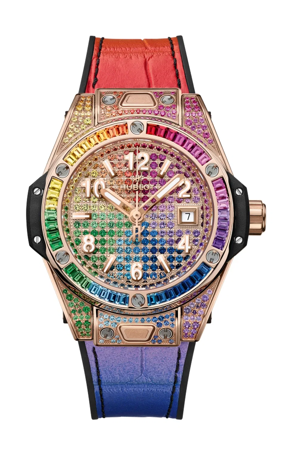 Биг Бэнг Уан Клик Кинг Голд Рейнбоу 33 мм - 485.OX.9900.LR.0999 HUBLOT, золотой