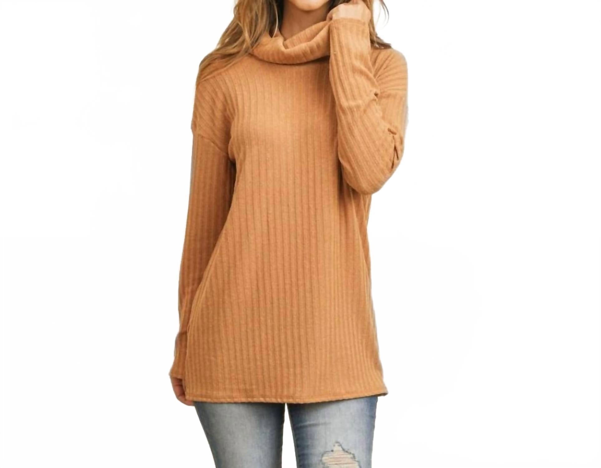 

Свитер с высоким воротником в верблюжьем цвете Riah Fashion, коричневый