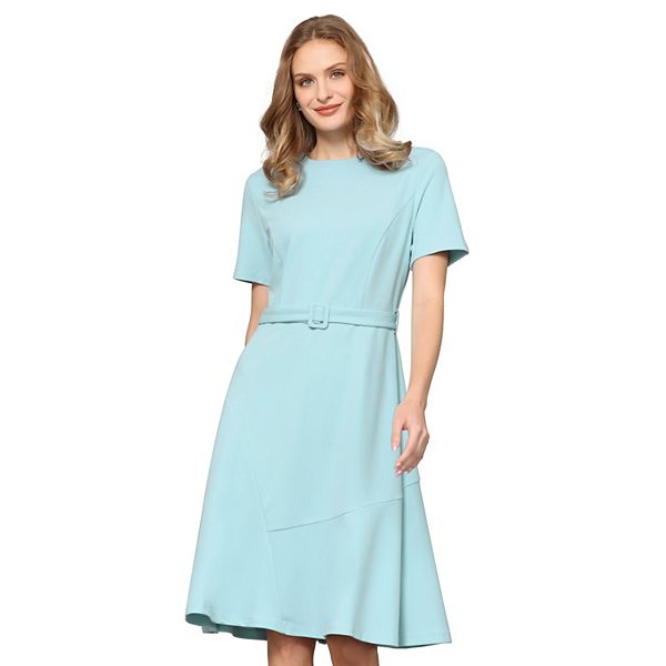 

Женское платье-трапеция с коротким рукавом и поясом Inspire Chic