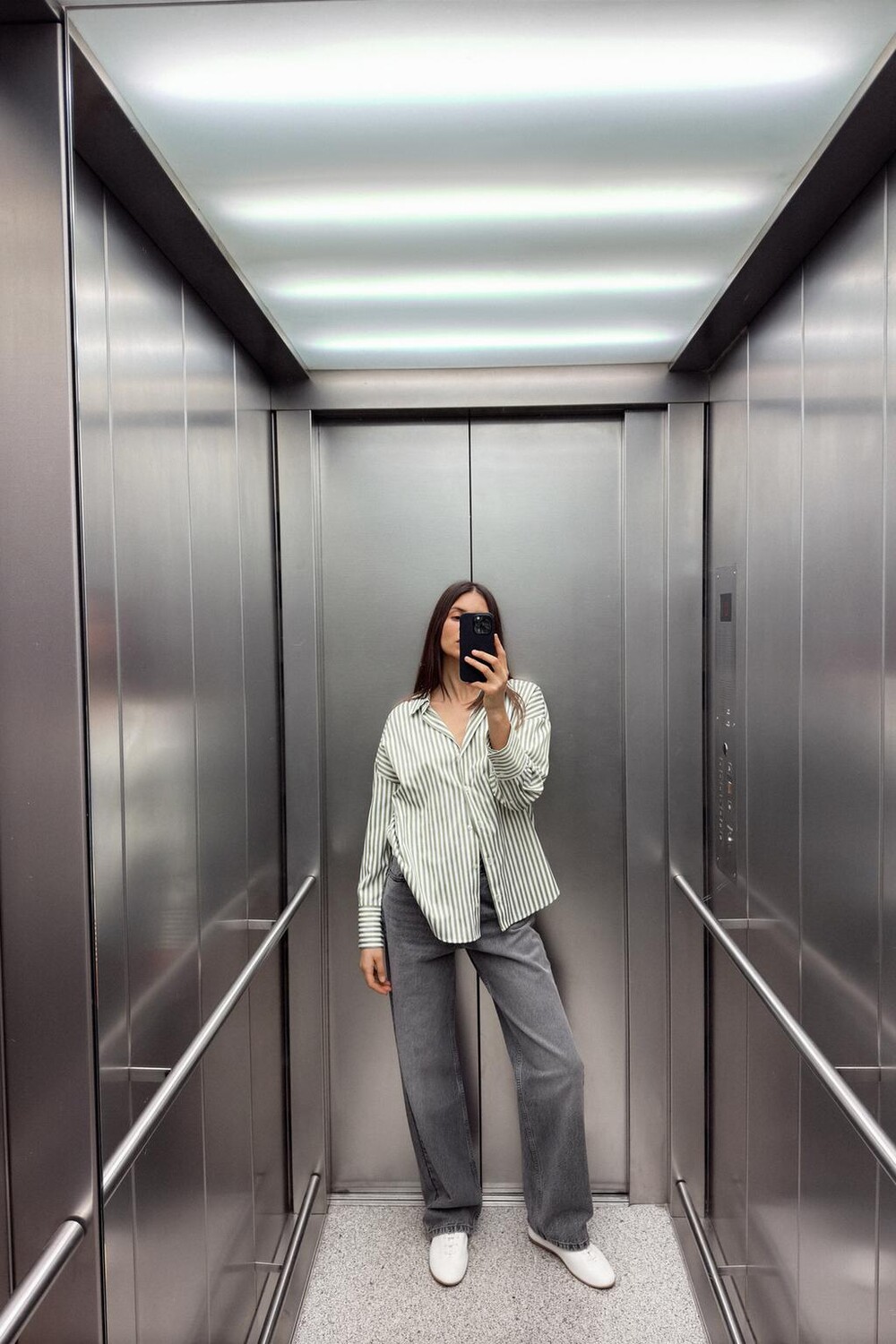 

Базовая рубашка из поплина ZARA, цвет Green stripe