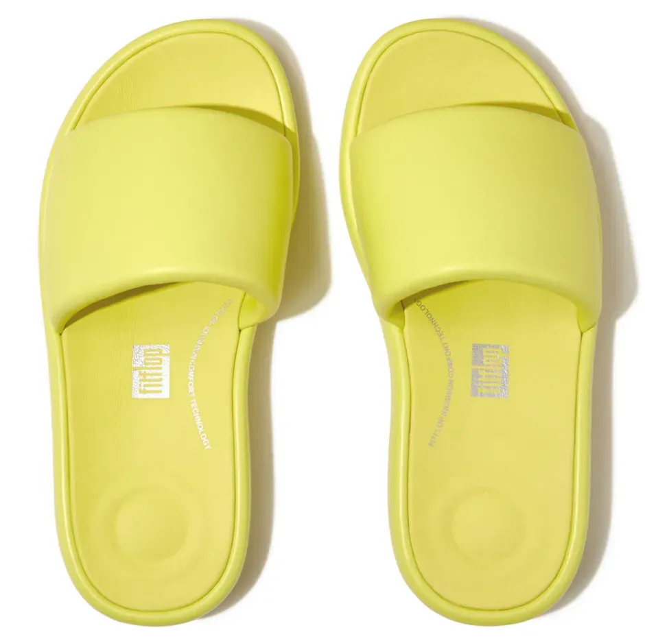 Мюли Fitflop "IQUSHION D-LUXE PADDED LEATHER SLIDES", летняя обувь, тапочки с широкой повязкой, желтый