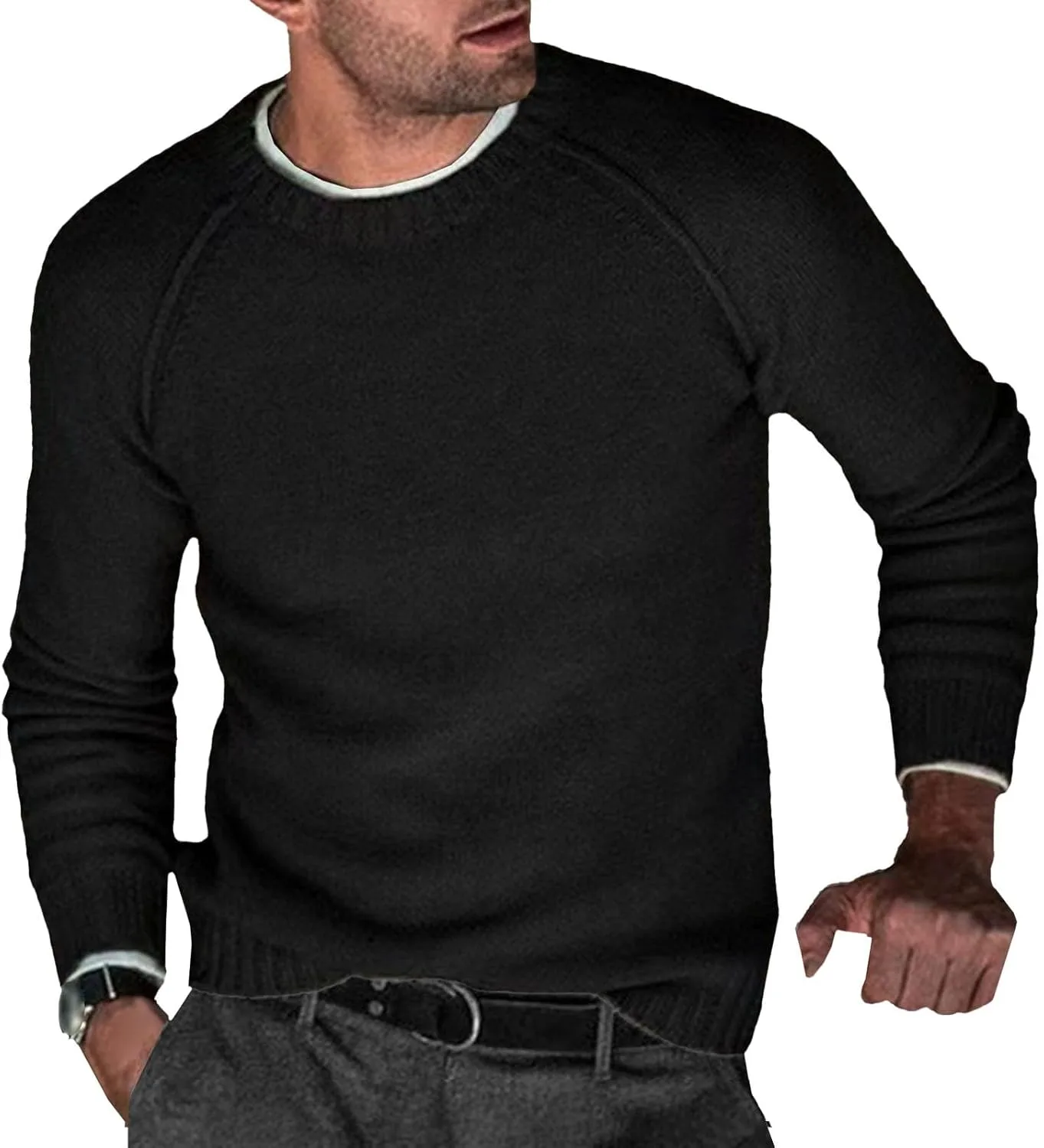 

Мужской свитер DGHM-JLMY вязаный однотонный легкий пуловер с круглым вырезом